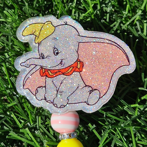 Glitter badge reel retractable permanent interchangeable badge reel flying elephant dumbo inspired badge holder handmade