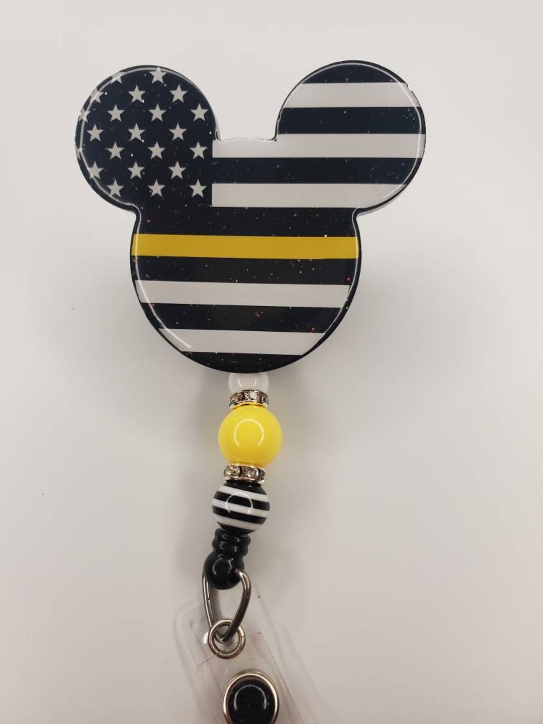 Mouse Shaped Retractable Permanent Badge Reel Yellow Line Dispatcher  Telecommunicator Police Support Law Enforcement Inspired Badge Holder 