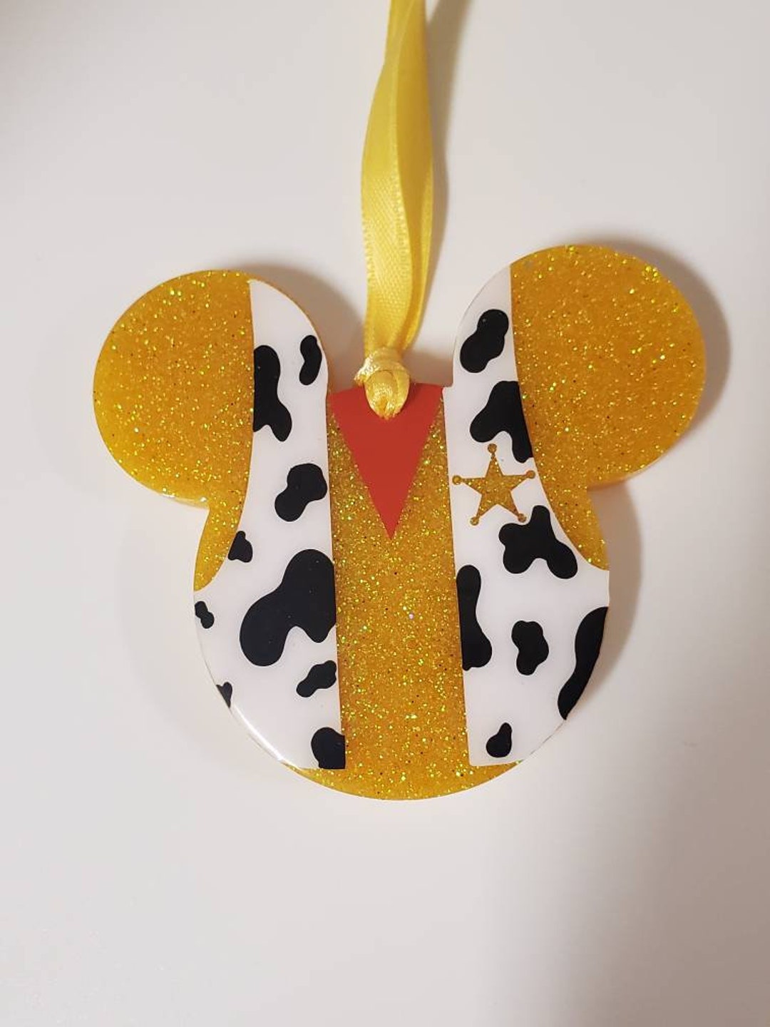 Adorno mágico con forma de ratón con purpurina, juguete de vaquero