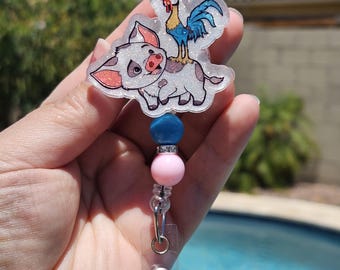 Badge permanent rétractable scintillant avec enrouleur Pua He Hei, porte-badge inspiré de Moana fait main