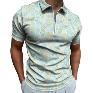 Polo Shirt, Retro Polo Shirt Men, men&#39;s polo shirt, 60s Style Top Men, Mod 60s, Blue Mod Top, Geometric Top Men