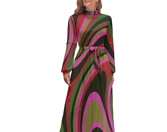 Groovy Dress, 70s Dress Style, Stripe Dress, 70s style dress, 70s inspired dress, 70s Maxi Dress Style, Hippie Dress, Pink Green Dress