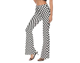 Flare Pants, Checker Pants, Black Checker Pants, Women's Flare Pants, Retro Flare Pants, Retro checker flare pants, Wide leg pants Women