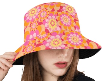 Mod Floral Bucket Hat, Retro 60s Style