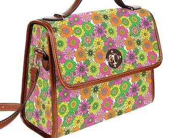 Women's Handbag, Retro Handbag, Women's Purse, 70s Style bag, 70s Style purse, Floral Handbag, Neon Bag, 70s inspired, 60s style purse