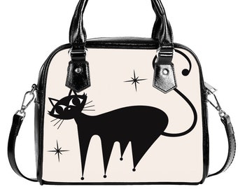 50s Retro Cat Handbag, Retro Bag, Retro Handbag, Cat Purse, Black Cat Purse, Women's Bags, Women's Purse,Animal Print Handbag, Small Handbag