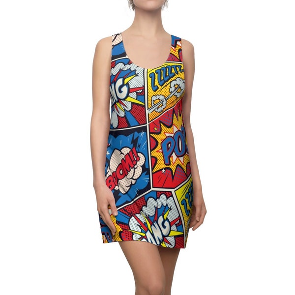 Robe Pop Art, Robe Imprimé Bande Dessinée, Robe Rétro Bande Dessinée, Robe Imprimée Rétro Pop Art, Robe Sans Manches, Robe De Jour, Robe Multicolore