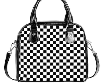 Black Checker Purse, Checker handbag, Women's handbag, Women's Purse, Retro handbag, Black and White Handbag, Chic Black purse,Black handbag
