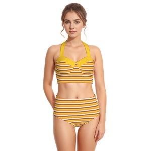 Vintage Bikini Style, High Waist Bikini Set, Retro 70s Orange Stripe Bikini, Retro Swimsuit, Retro Bikini, Hippie 70s inspired Swimsuit