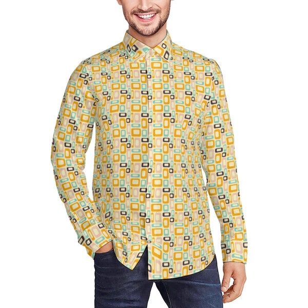 Retro Shirt, 60s 70s Style Shirt, Vintage Style Shirt, Mid Century Shirt, Geometric Shirt, Men's Dress Shirt, Mod 60s Shirt, Multicolor Top