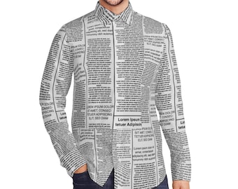 Newspaper Shirt, Black and White Shirt Men,newspaper Print
