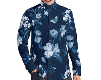 Egara Slim Fit Floral Sport Shirt -2XL Colour: Navy and Gray - Etsy