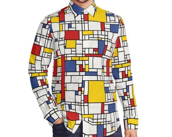 Retro Shirt, Mod 60s Shirt, Mondrian Shirt, Men's Vintage Style Shirt, Men's Dress Shirt, Mod 60s Shirt, Geometric Print Shirt Men