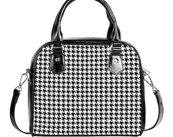 Bolso de mano con estampado de pata de gallo, bolso de hombro de piel sintética de estilo vintage