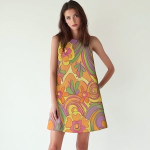 60s Dress Style | Retro Dress, Mod Mini Dress | Sleeveless Tent Dress | 60s inspired Go Go Dress, Vintage style dress, Retro Floral Dress