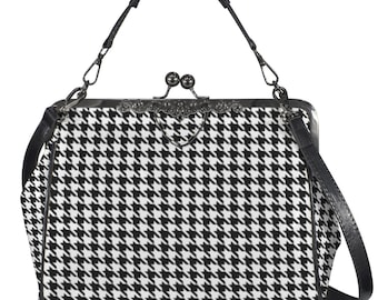 Bolso retro, bolso estilo años 60, bolso de pata de gallo / bolso vintage negro de pata de gallo, bolso estilo vintage