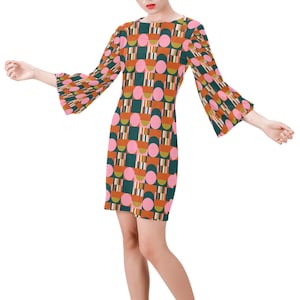 Mod Dress, 60s Style Dress, Retro Dress, Green Pink Dress, Vintage Inspired Dress, Mod 60s,Shift Dress,Vintage Style dress,Vintage 60s Style