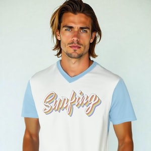 Eco-T-shirt, retro T-shirt jaren 70, Surf T-shirt, Eco-vriendelijk shirt, Retro graphic T-shirt, T-shirt V-hals, Vintage T-shirt, Kleding jaren 70