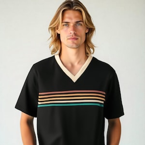 Eco-Tshirt, 70s shirt Style, Retro Tshirt, Eco friendly T-shirt, Retro Stripe Shirt, Vintage 70s style T-shirt Men, Eco Top, Hippie T-Shirt