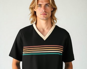 Eco-Tshirt, 70s shirt Style, Retro Tshirt, Eco friendly T-shirt, Retro Stripe Shirt, Vintage 70s style T-shirt Men, Eco Top, Hippie T-Shirt