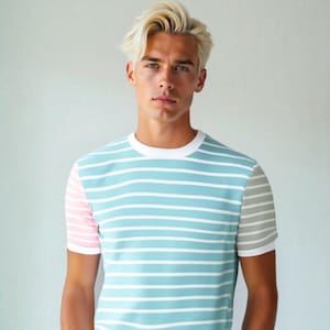 Retro Stripe Tshirt, Cotton T-Shirt, 80s T-Shirt | Mint Green Pink Blue Color block Tshirt | Vintage Style Tshirt, 80s Style Top Men