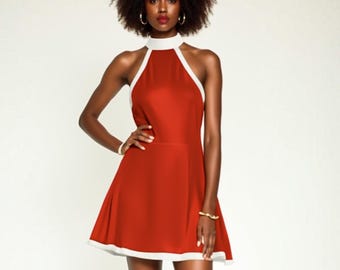 60s Dress Style | Red Mod Dress| Red Halter Dress | Vintage 60s Style Red Mini Dress| Red Go Go dress