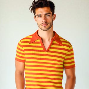 70s Shirt Style, Retro Polo Shirt Men, Men&#39;s 70s Wing Collar Shirt, 70s Stripe Shirt, 70s Style Shirt, Retro Stripe Polo Shirt