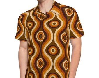Vintage 70er Jahre Stil Hemd, Retro Hemd Männer, Hippie Hemd Männer, Herrenhemd braun, 70er Jahre Hemd Männer, 70er Jahre inspiriertes Hemd, Groovy Herrenhemd