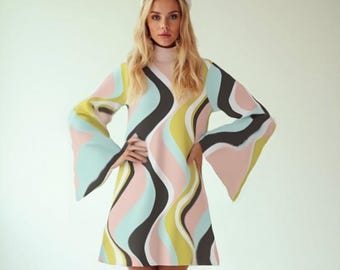 Robe Vintage Bustier Marithé Et François Girbaud Maillaparty - Taille 36, Style Années 70, Imprimé Géométrique