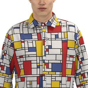 Cotton Shirt, Retro Shirt, Mod 60s Shirt, Mondrian Shirt, Men&#39;s Vintage Style Shirt, Men&#39;s Dress Shirt, Mod 60s Shirt, Geometric Shirt Men