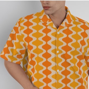 Retro Shirt Men, Retro Top, Mid Century Style Top, 60s 70s style shirt, Vintage Style Top, Yellow Orange Shirt, Hawaiian Shirt, Dress Shirt