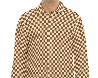 Camicia a scacchi marrone, camicia a scacchi da uomo, camicia in stile vintage anni '60 anni '70, camicia retrò uomini, camicia ispirata agli anni '70, abbigliamento anni '70 uomini, camicia Hippie