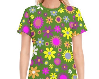 Mod top, 60s style top, Retro Top, Womens Tops, Womens Tshirts, Mod T-shirt, Floral Tshirt, Mod 60s Tshirt, Green T-shirt, Vintage style