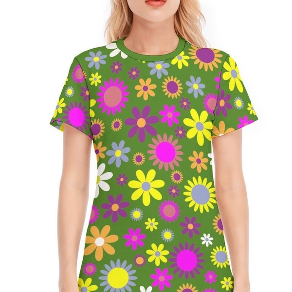 Mod top, 60s style top, Retro Top, Womens Tops, Womens Tshirts, Mod T-shirt, Floral Tshirt, Mod 60s Tshirt, Green T-shirt, Vintage style
