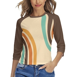 Retro raglanshirt, raglanshirt, raglanshirt, shirt jaren 70 stijl, raglanshirt vrouwen, hippieshirt, jaren 70 geïnspireerd shirt, honkbalshirt