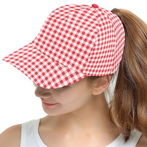Baseball Cap, Red Gingham Women&#39;s Baseball Cap, Red Cap, Baseball hat, Unisex cap, Retro inspired Cap, Retro Style Hat, Fashion Hat,