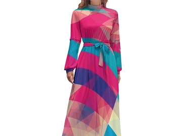 Maxi Dress, Boho Dress, Fuchsia Pink Dress, 70s Style dress, Abstract Pink Dress, Retro Dress, Psychedelic Dress, 70s inspired dress