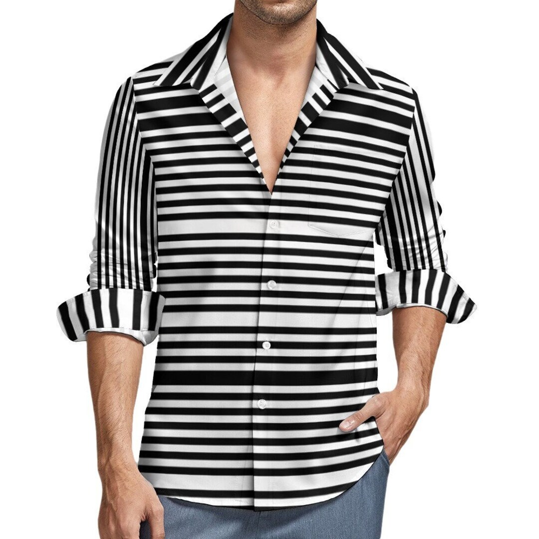 Stripe Shirt Men Black Stripe Shirt Black and White Stripe Etsy
