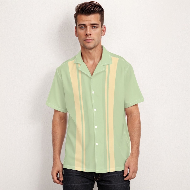 Mint Green Shirt Men, 60s Shirt style men, Retro Shirt Men, Vintage Style Bowling Shirt, Vintage 60s style shirt, Vintage Style Top image 1