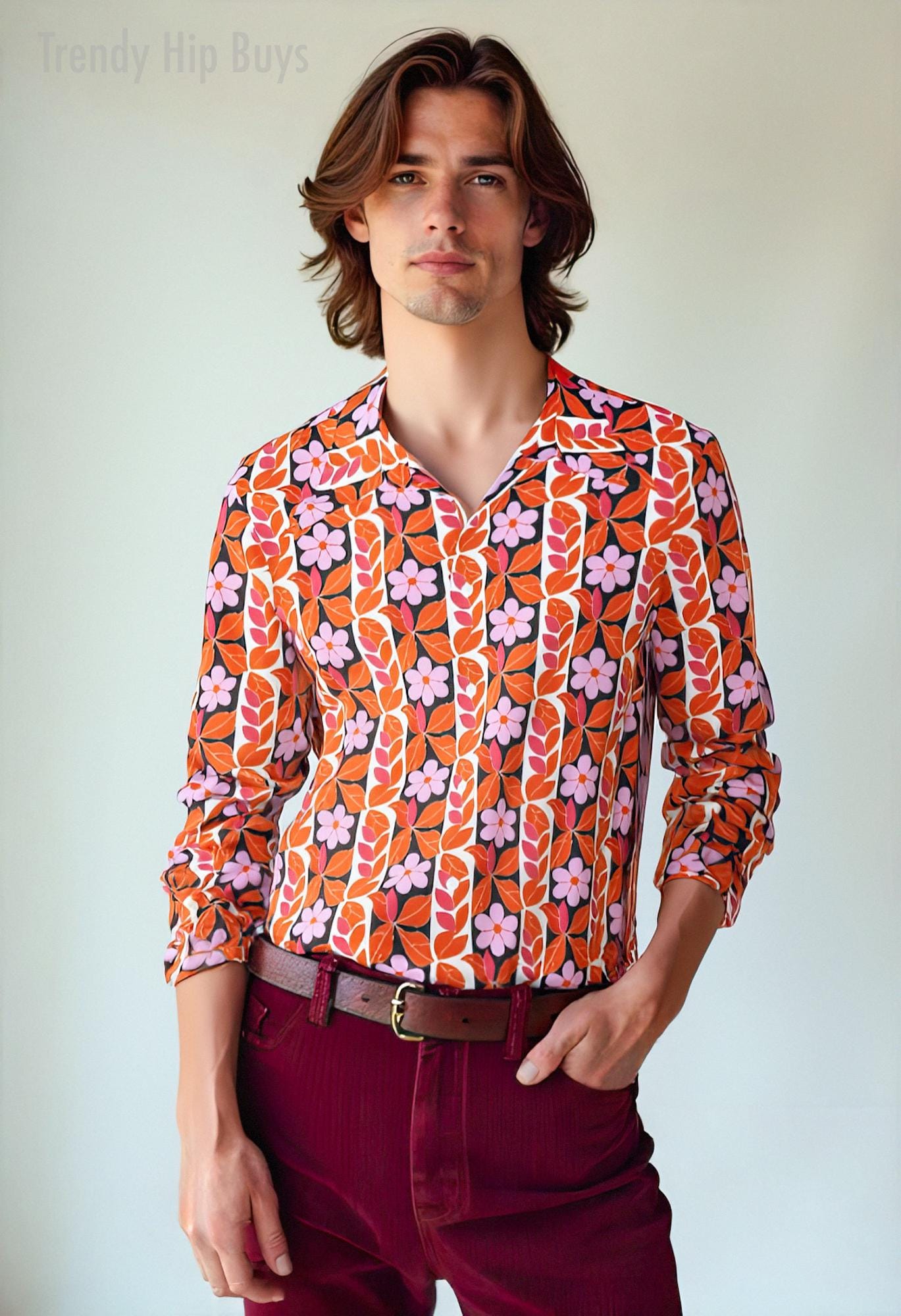70s Shirt Style, Retro 70s Style Shirt Men, 70s Wing Collar Shirt