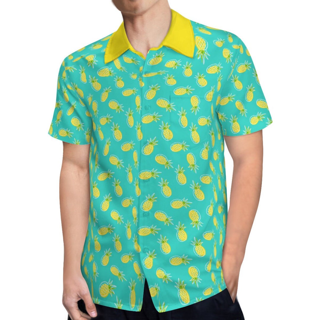 Tropical Floral Pineapple Print Men's Short Sleeve Shirt