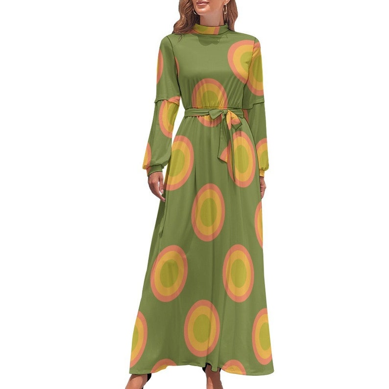 70s Dresses – Disco Dress, Hippie Dress, Caftan Dress     Green Maxi Dress Mod Dress Retro Dress. 60s 70s Style Dress 60s style dress Boho Dress Hippie dress 70s inspired dress  AT vintagedancer.com