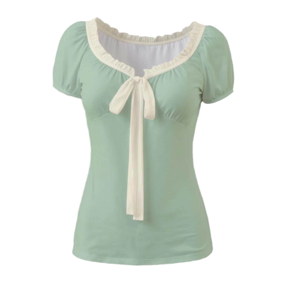 Mint Green Babydoll Blouse – Vintage 40s Style Puff Sleeve Top