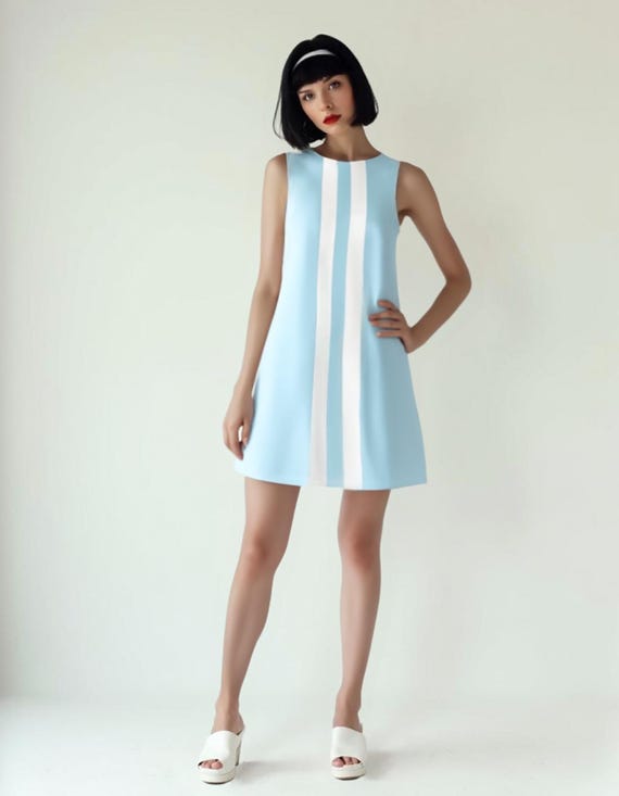 60s Dress Style | Light Blue Mod Mini Dress | Retro Gogo Tent Dress | Blue 60s Sleeveless Blue Vintage Style Dress