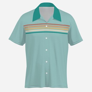 Vintage Style Shirt Men, 50s Style Shirt, Blue Rockabilly Shirt, 50s inspired shirt men, Retro blue Stripe Shirt, Retro Bowling Shirt Men