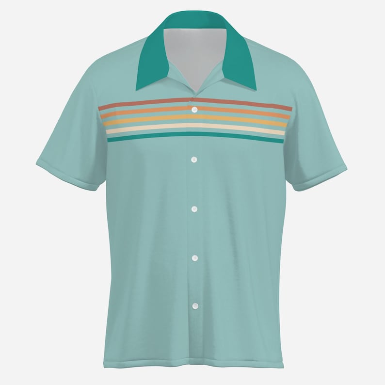 Vintage Style Shirt Men, 50s Style Shirt, Blue Rockabilly Shirt, 50s inspired shirt men, Retro blue Stripe Shirt, Retro Bowling Shirt Men