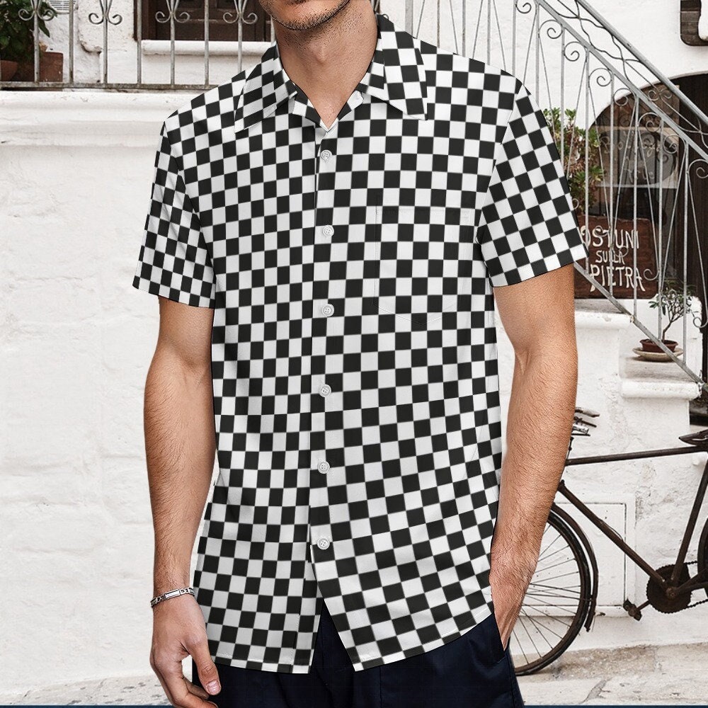 black and white checkered dress shirt Leader Gingham // Grey White main image 0