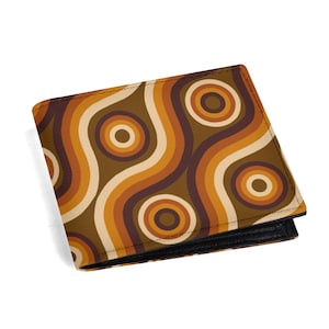 Cartera hippie marrón ombré de los años 70 para hombre / Cartera plegable de cuero PU de inspiración vintage, cartera de estilo vintage, cartera retro de los años 70 para hombre