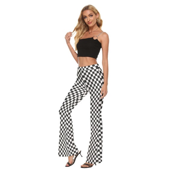 Flare Pants, Checker Pants, Black Checker Pants, Women's Flare Pants, Retro  Flare Pants, Retro Checker Flare Pants, Wide Leg Pants Women 