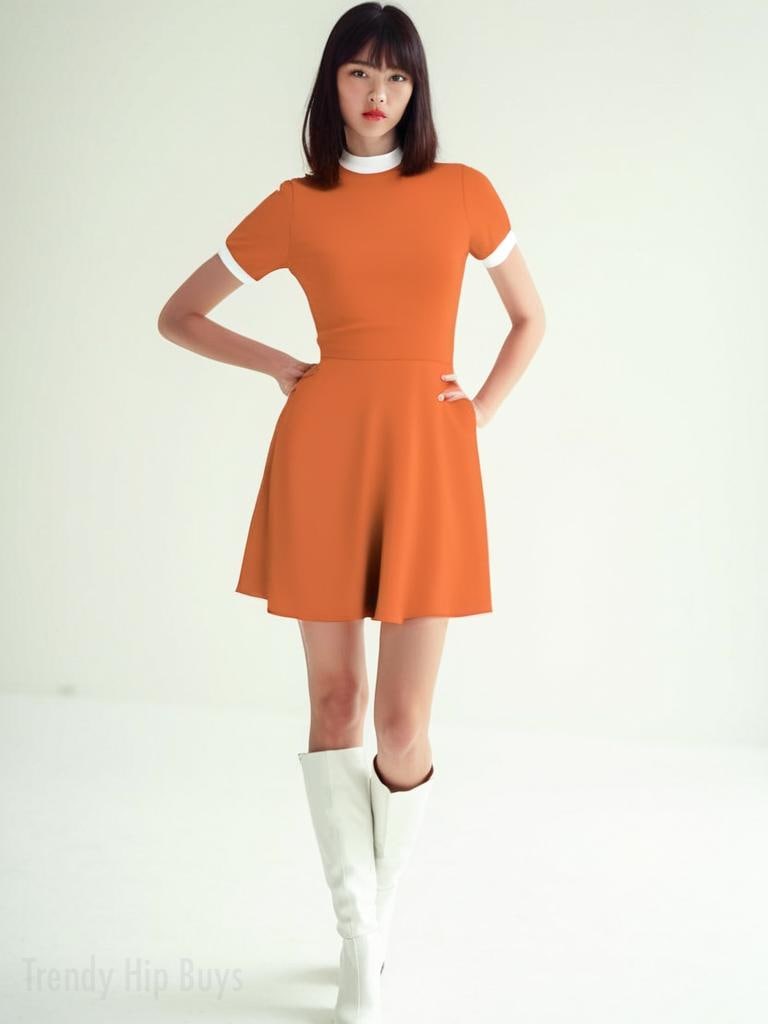 Orange 60er Jahre Kleidung Stil, Retro Orange Rollkragen Kleid, Mod Oranges Mini Kleid, Go Go Kleid, Orange 60er Jahre inspiriertes Aline Kleid